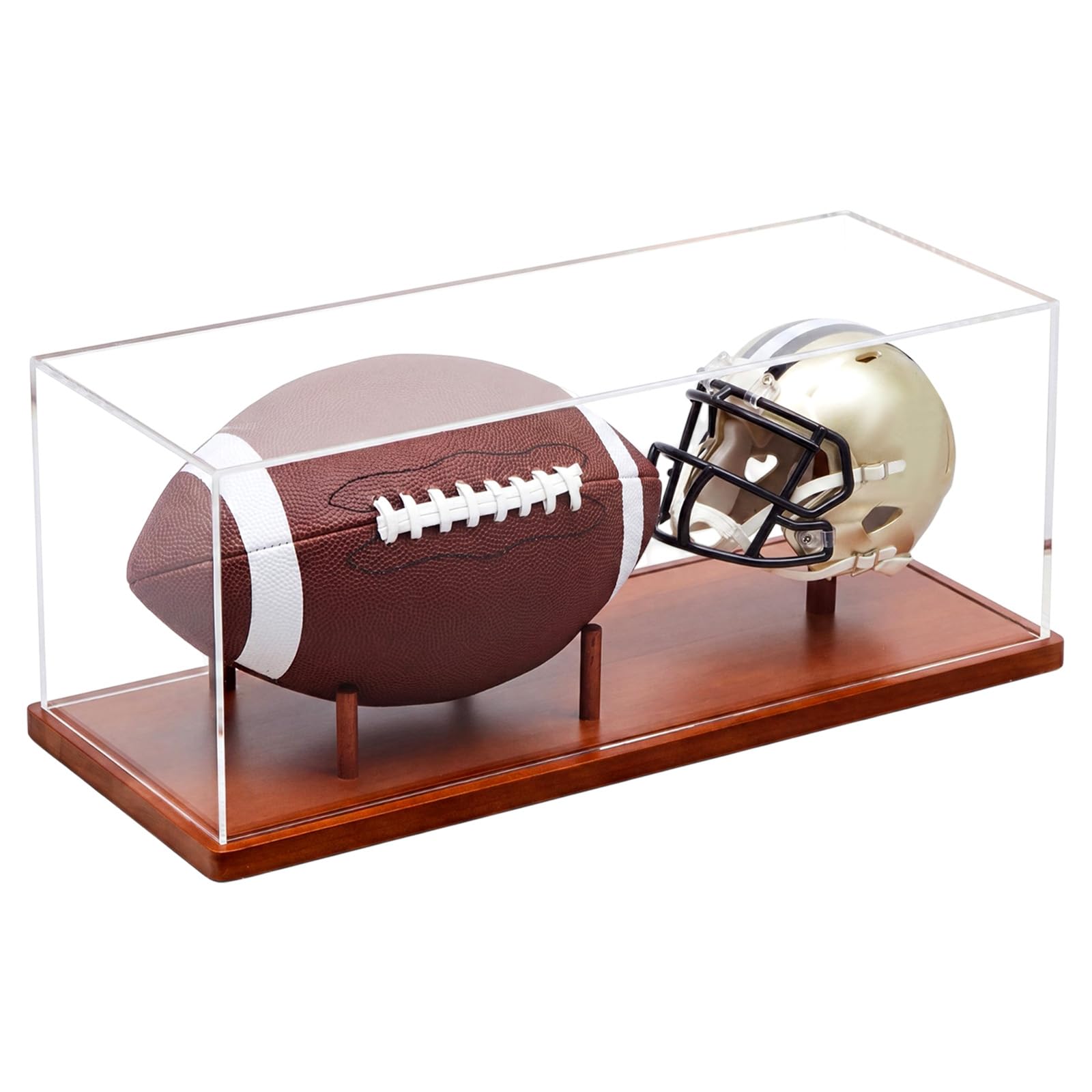Taiyin Mini vitrina para casco de 18.4 x 6.7 x 6.9 pulgadas, caja transparente acrílica con base de madera con protección UV, no requiere montaje para recuerdos de fútbol de tamaño completo, diseño