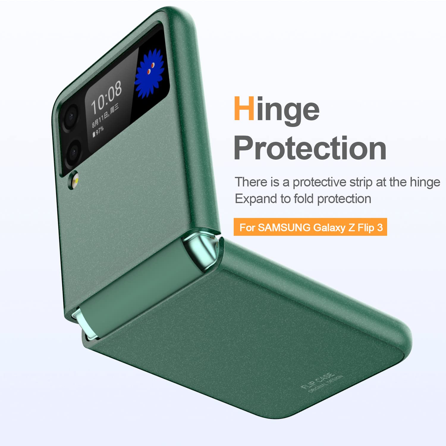Funda para Galaxy Z Flip 3, con bisagra de silicona deslizante para Samsung Z Flip 3 5G, funda delgada antideslizante resistente al desgaste Z Flip 3 para Samsung Z Flip 3 5G 2021 (verde) 3