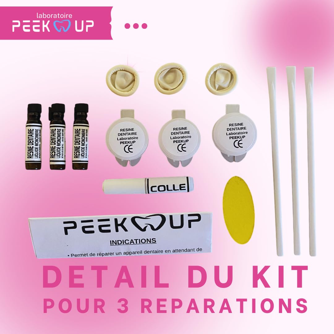 RESINE DENTAIRE KIT POUR 3 REPARATIONS, Réparez votre dentier cassé vous même, prédosé facile d'utilisation.