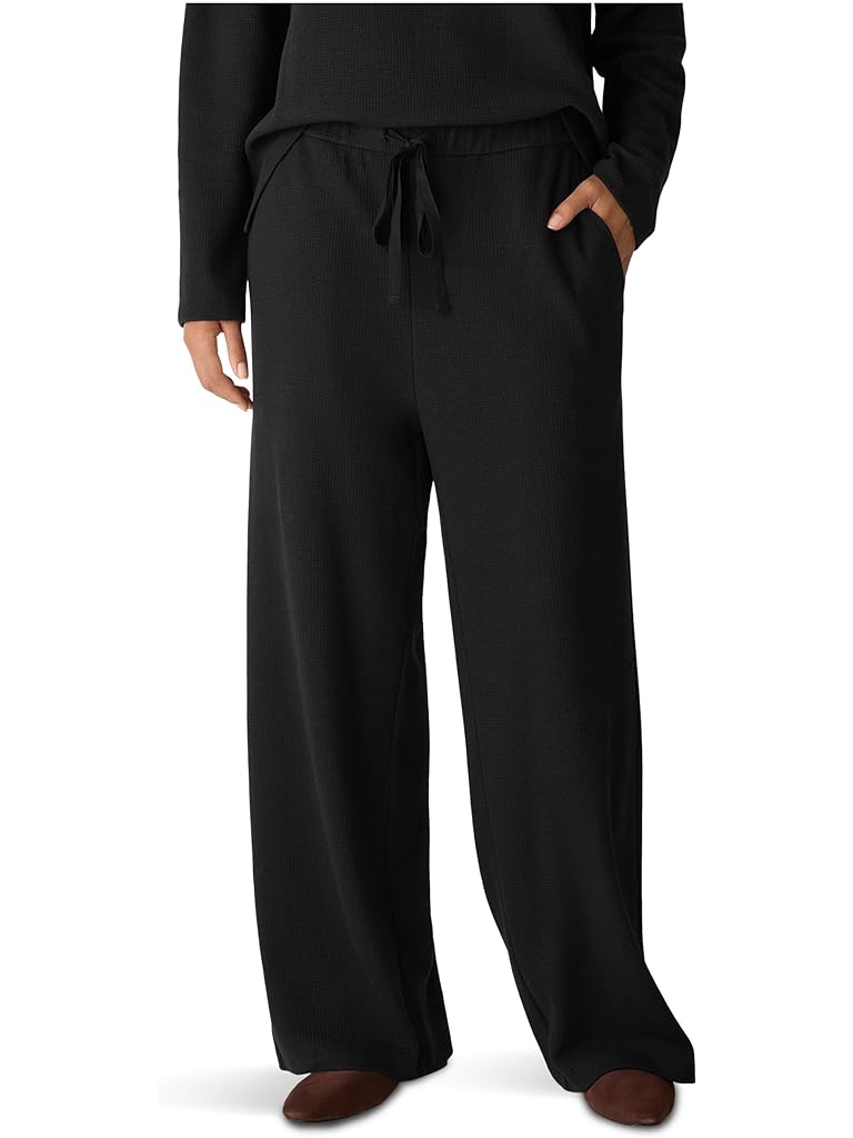 Black Eileen Fisher Waffle Doubleknit Wide Ankle Pant