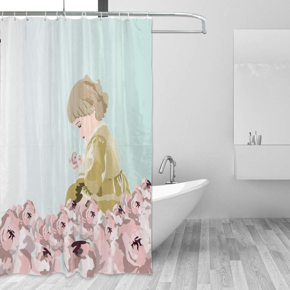 Rideau de douche imperméable pivoines fini les inondations salle de bain fille