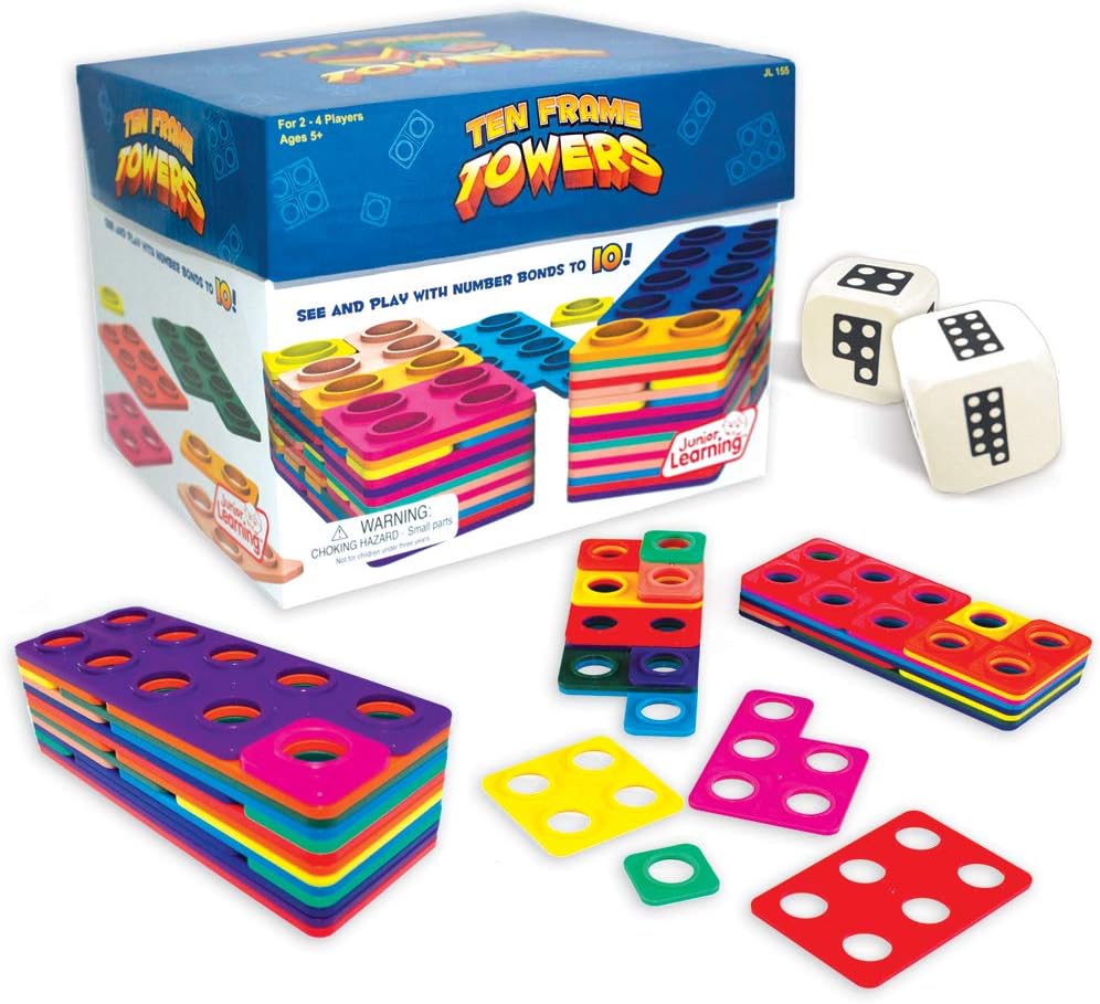 Junior Learning JL155 Ten Frame Towers Teaches Counting Numbers/Visualizing Numerals and Building Number Bonds Game