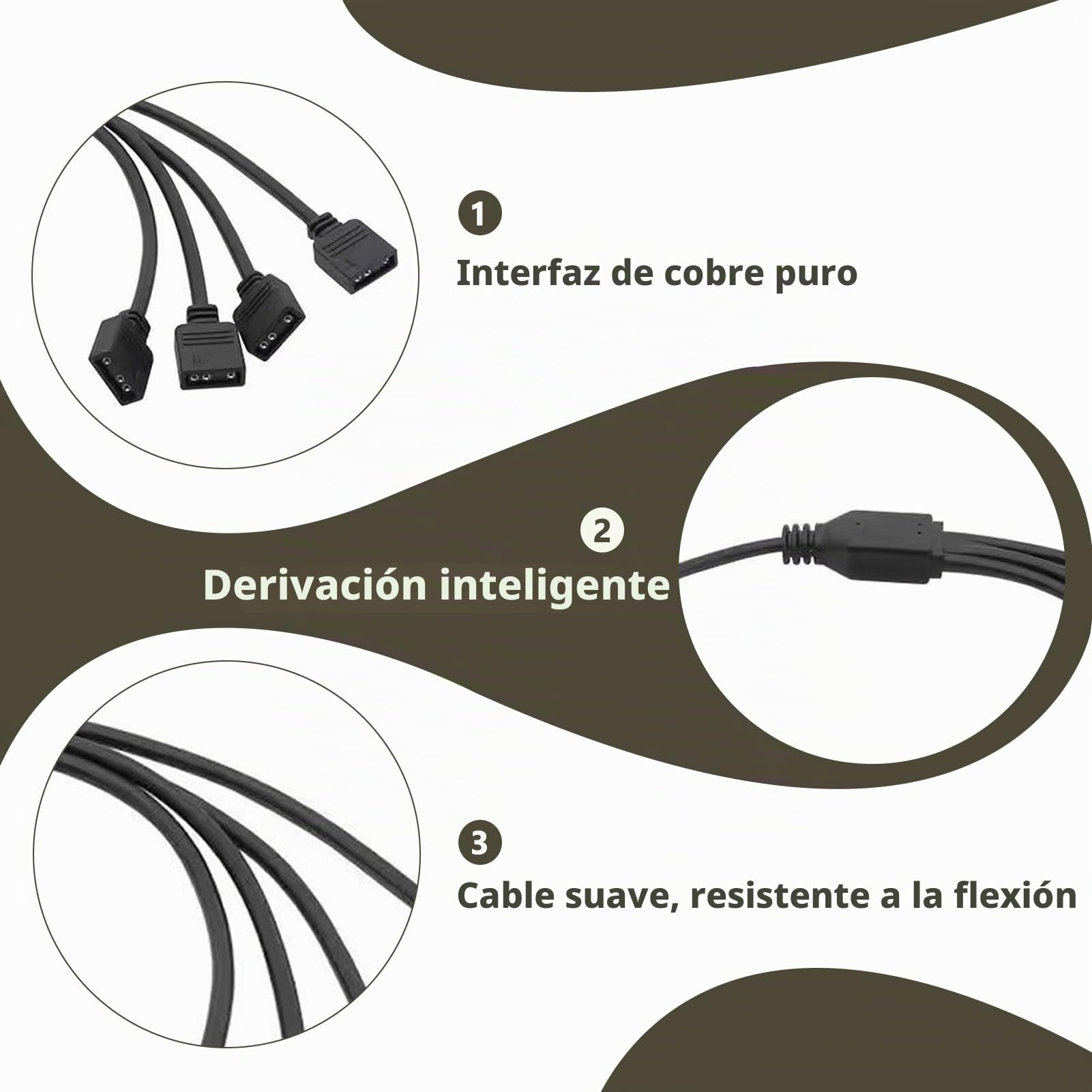 2 Piezas Cable Divisor ARGB 5V 3 Pines 1 a 4 en Y, Conector Splitter de 30 cm para Ventiladores y Tiras LED RGB Direccionables, Compatible con Placas Base ASUS MSI con Conector ARGB de 3 Pines