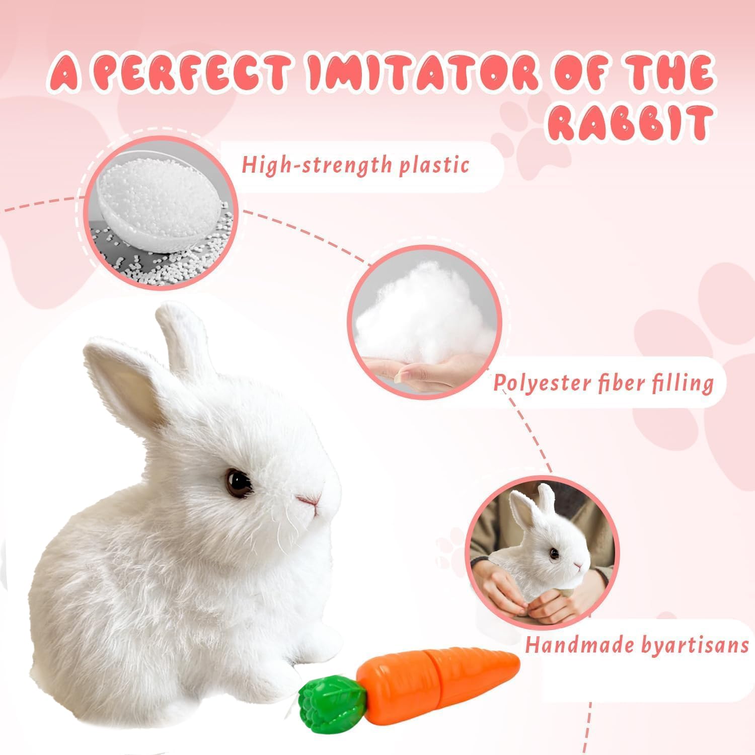 Easter Bunny Toy, Rabbit Interactive Hopping Electronic Pet Plush Bunny Toy with Sounds and Movements Animated Walking Wiggle Ears Twitch Nose (Pink)