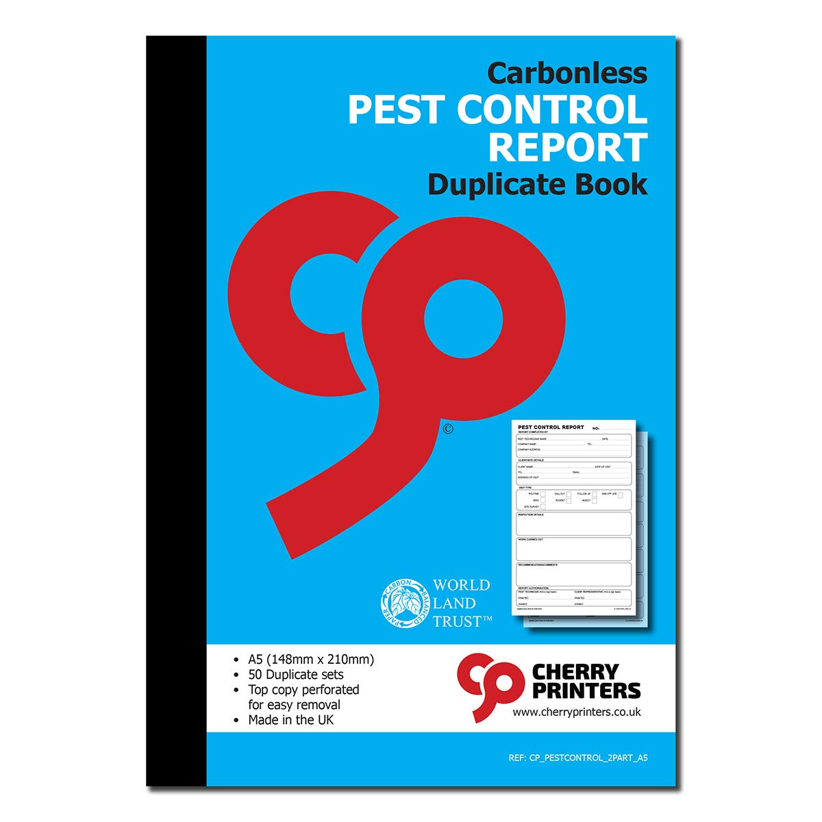 Cherry Printers Carbonless NCR Pest Control Report Duplicate Book A5 50 Sets