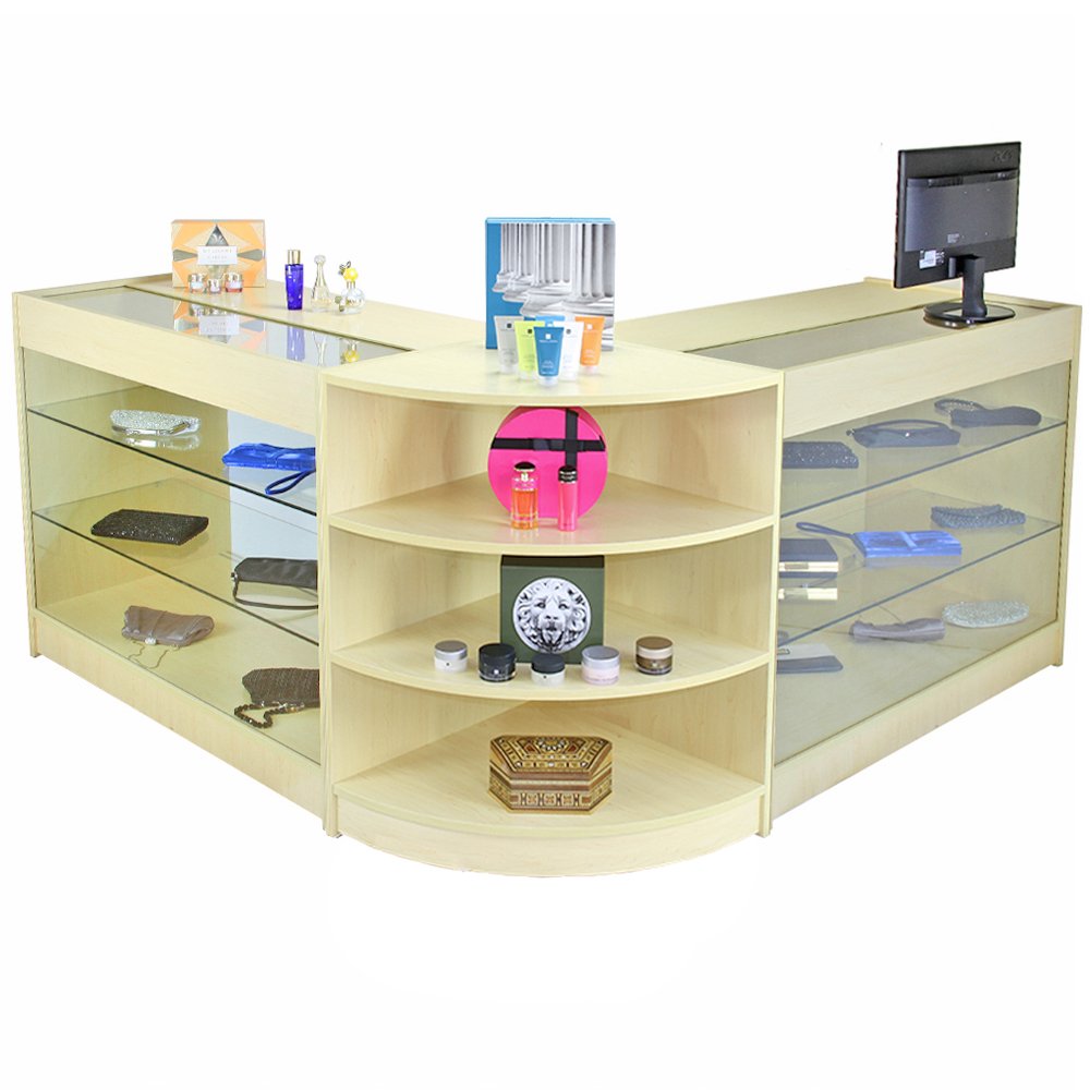 Set Pulsar con 3 Banconi da Negozio e Reception con Finitura in Acero Laminato