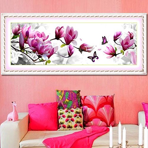 Point de croix fleur de magnolia pour décorer un salon chaleureux