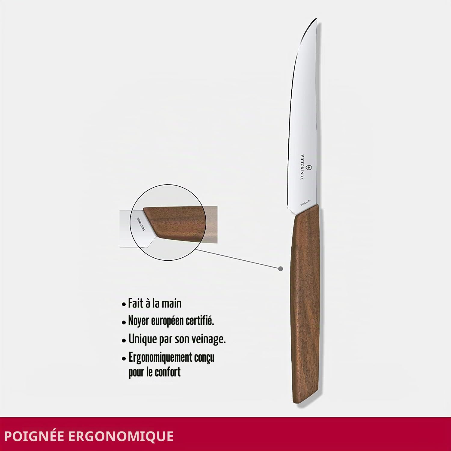 Victorinox Swiss Modern, Set de couteaux à steak professionnels, 2 pièces, Lame extra-tranchante, tranchant droit, 12 cm, manche en bois, Acier inoxydable, brun