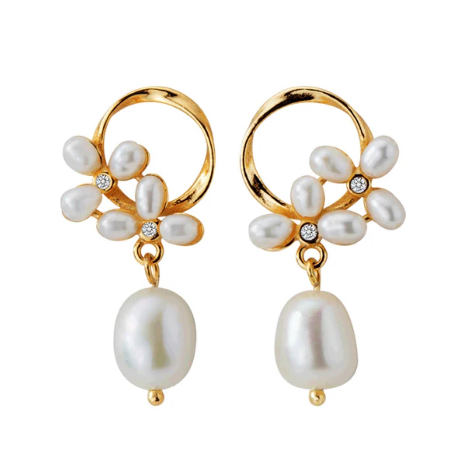 JFGCTYHXY Earrings, Authentic 925 Sterling Silver Pearl Flower Shape For Women Gold Color Hoop Fine Jewelry