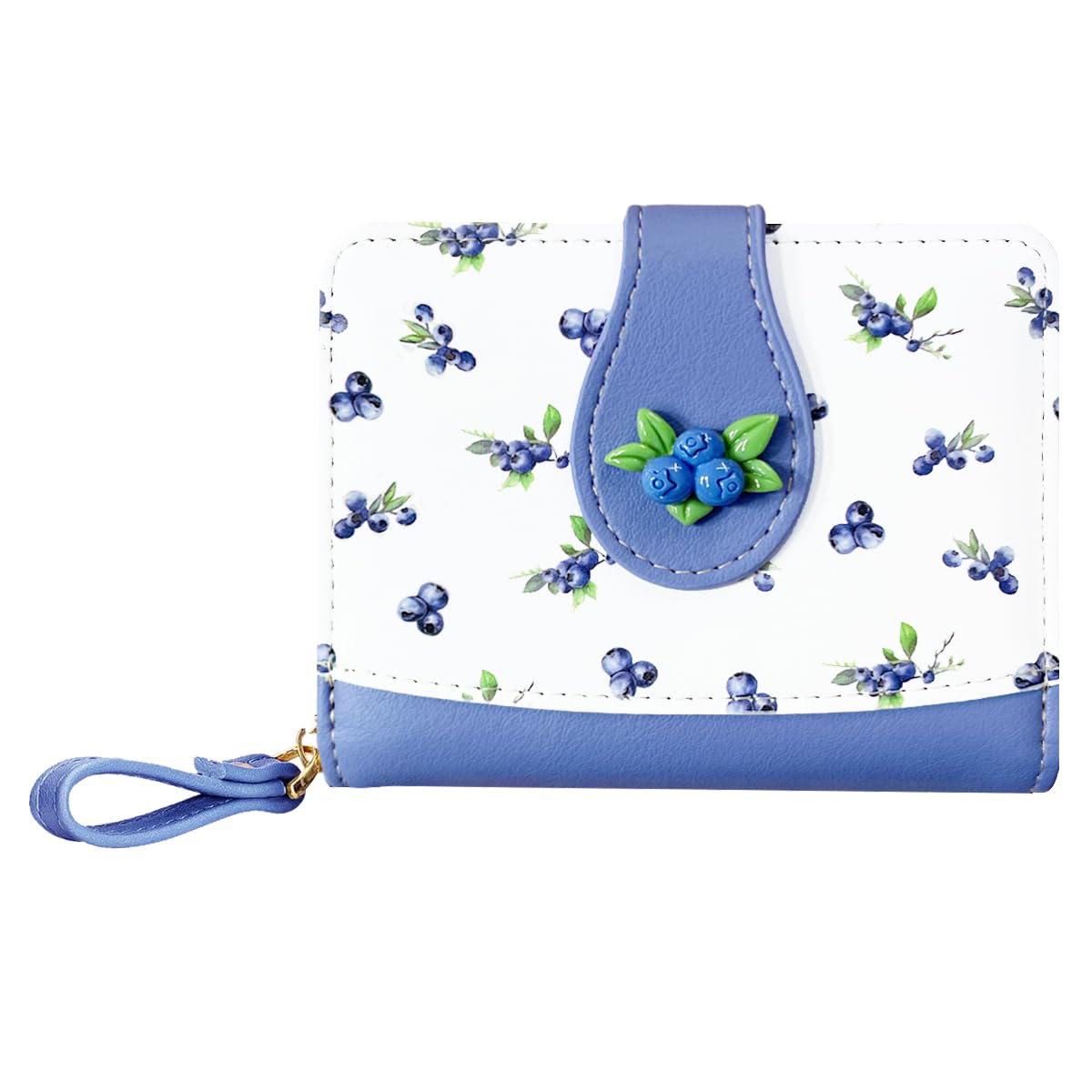 Sunwel Fashion Cutest Fruit Prints Wallet Card Slots Small Wallet with Zipper Coin Pouch Wallet for Women Girls (BLUEBERRY)