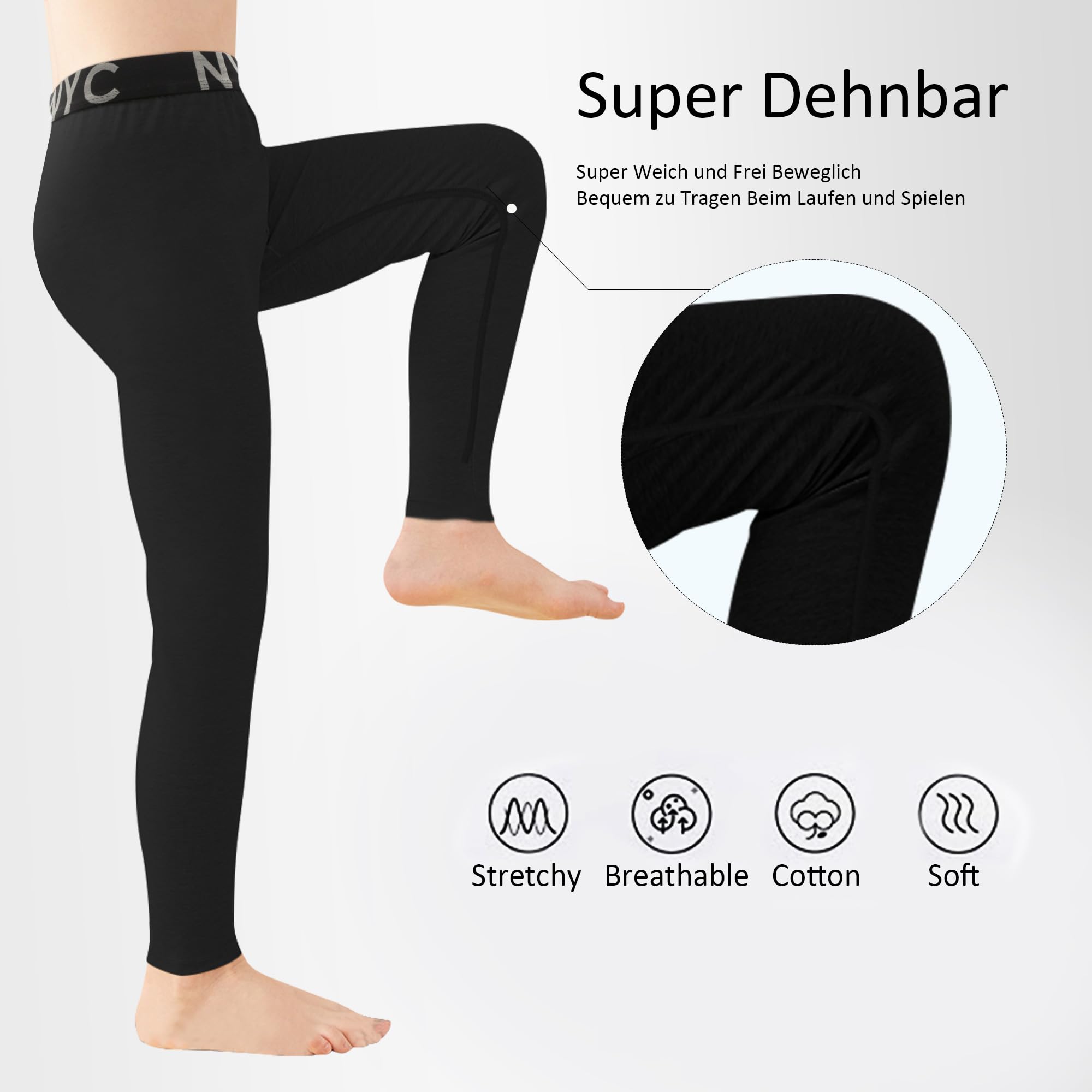Uizuooy 1 Pezzi Bambini Compression Pantaloni Ragazzi Intimo Sportivo Cotone Nero Basket Running Sport Tights Leggings 2601 BL 122-128