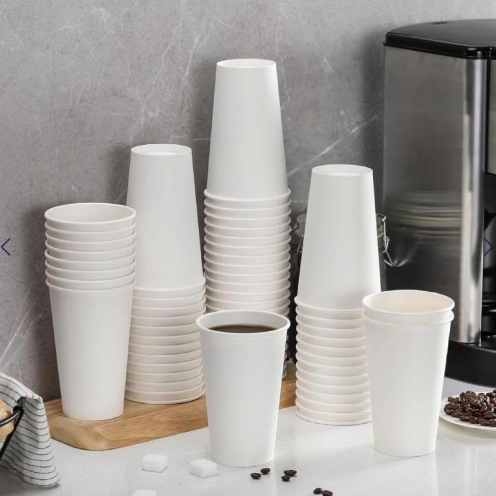 200 X 16oz Single Wall White Paper Cups for Hot & Cold Drinks Premium Disposable Coffee/Tea Paper Cups Perfect for Your Home, Café, Work, Parties or Outdoors (200, 16oz)