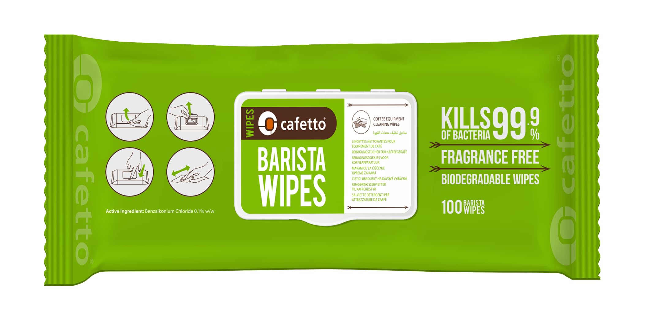 Cafetto Barista Wipes 100 Counts Coffee Equipment Cleaning Wipes Removes Coffee and Milk Residue.