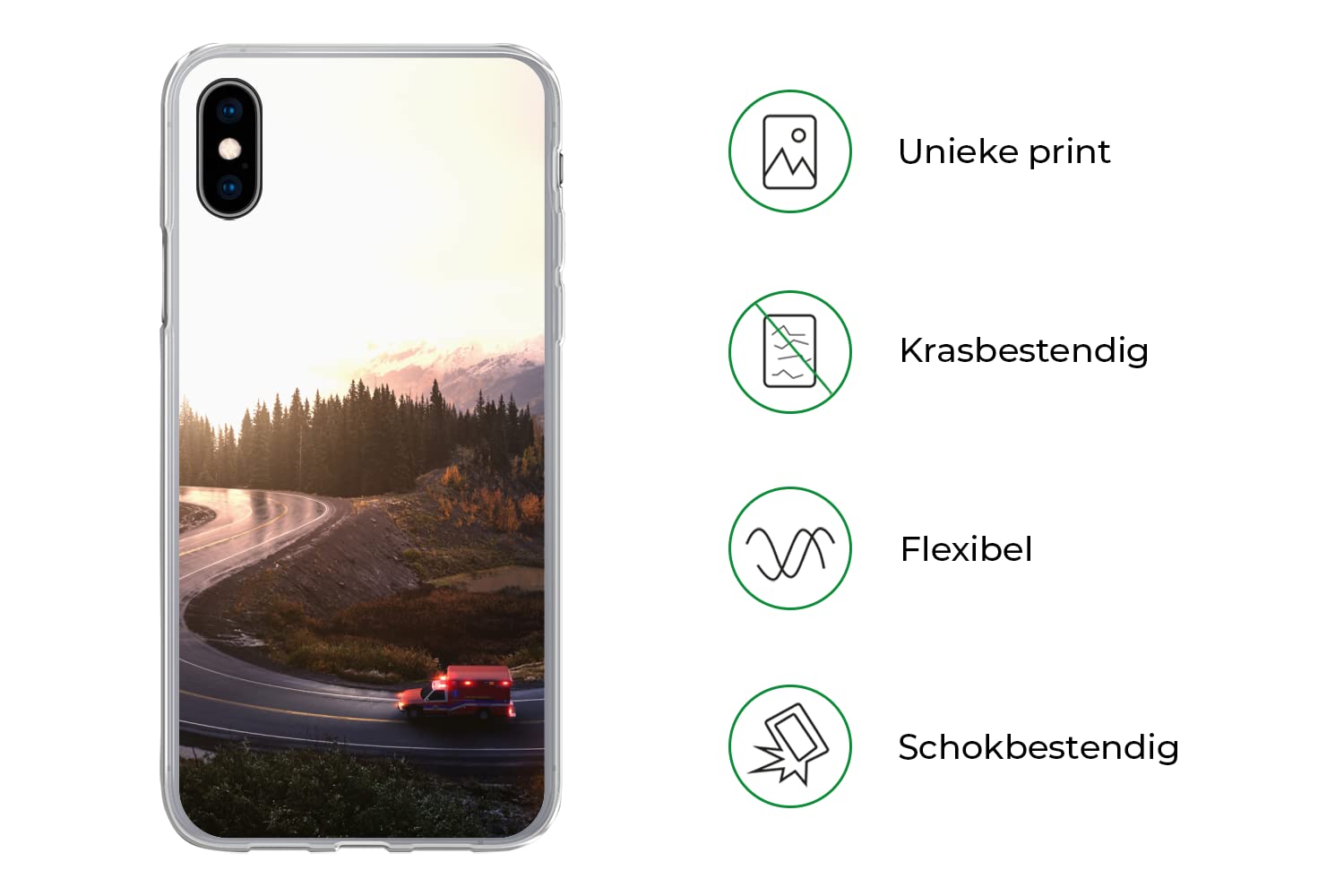 MuchoWow Funda para iPhone XS - Una Ambulancia circula por una Carretera sinuosa - Funda de Silicona/Funda Blanda para teléfono móvil
