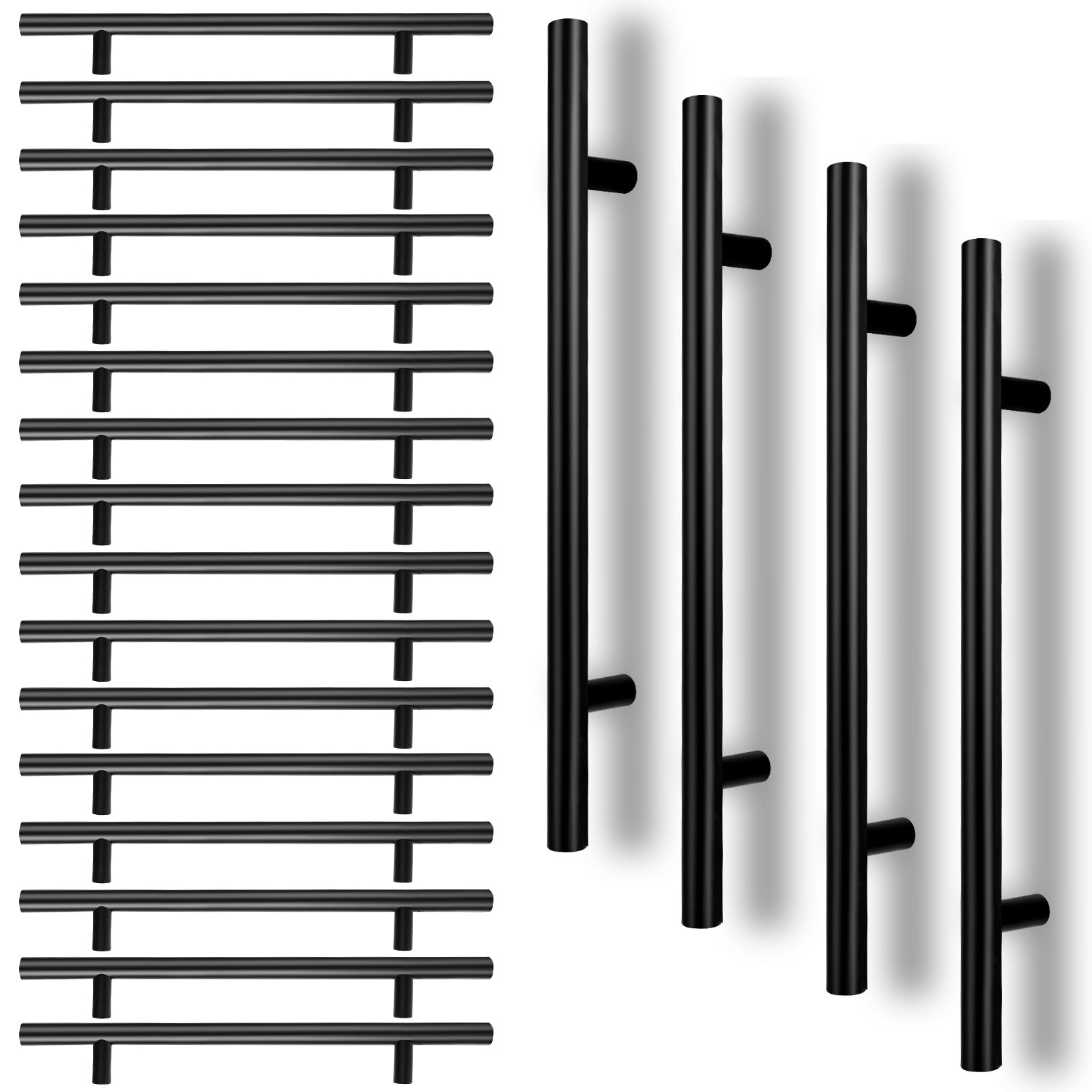 CYEER 20 Pack Black Kitchen Cupboard Handles, 160mm Hole Center Drawer Handles, Matt Black Kitchen Cabinet Door Handle Stainless Steel T Bar Wardrobe Pull Door Handle, Overall Length:250mm