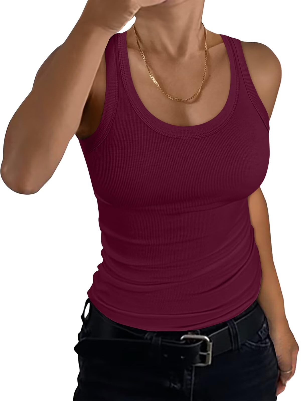 EADINVE Women's Scoop Neck Ribbed Tank Top Basic Sleeveless Racerback Tops Summer Trendy Slim Fit Shirts 2026