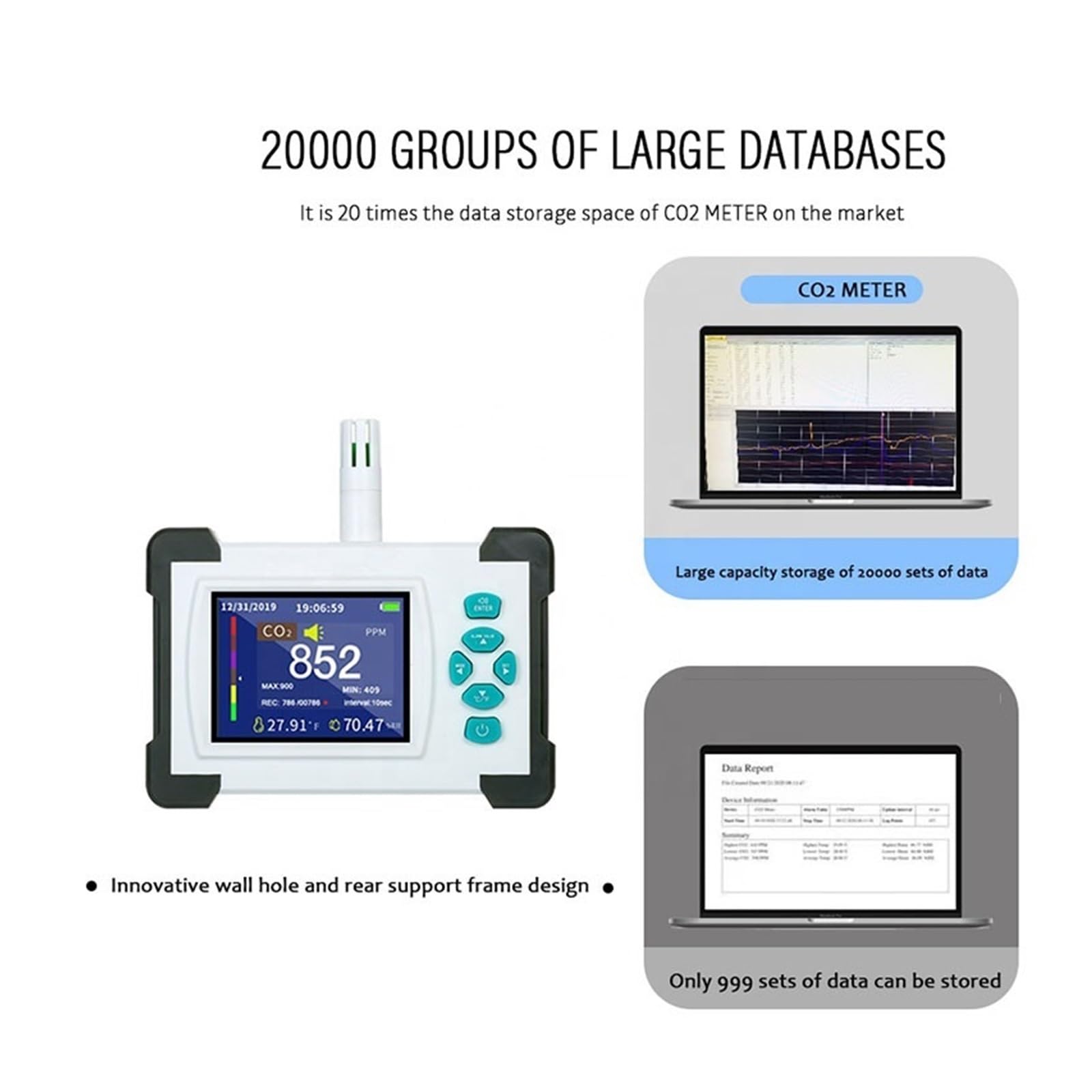 Professionelles Gasanalysator-Wachstumszelt, digitales CO2-Messgerät, Monitor for Gasspeicherdaten, Temperatur- und Luftfeuchtigkeitsmonitor for Zuhause, CO2-Luftqualität(SR-510)