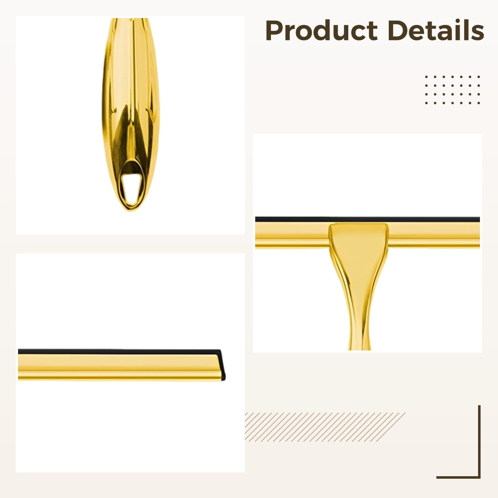 Goldener 10 Zoll Edelstahl-Duschabzieher für Duschtüren, Fensterglas, Badezimmerfliesen, rostfreies Reinigungswerkzeug mit weicher Silikonlippe, Haken, 9,9 x 7,3 Zoll, 25,2 x 18,5 cm
