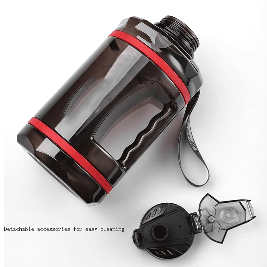 Draussen Motivationswasserflasche mit Zeitmaßstab Tritan PETG BPA. -Free Outdoor-Sportarten Große Kapazität 74.3/128.8oz Wasserkanne Auslaufsicher (Color : Black, Größe : 3780ML)