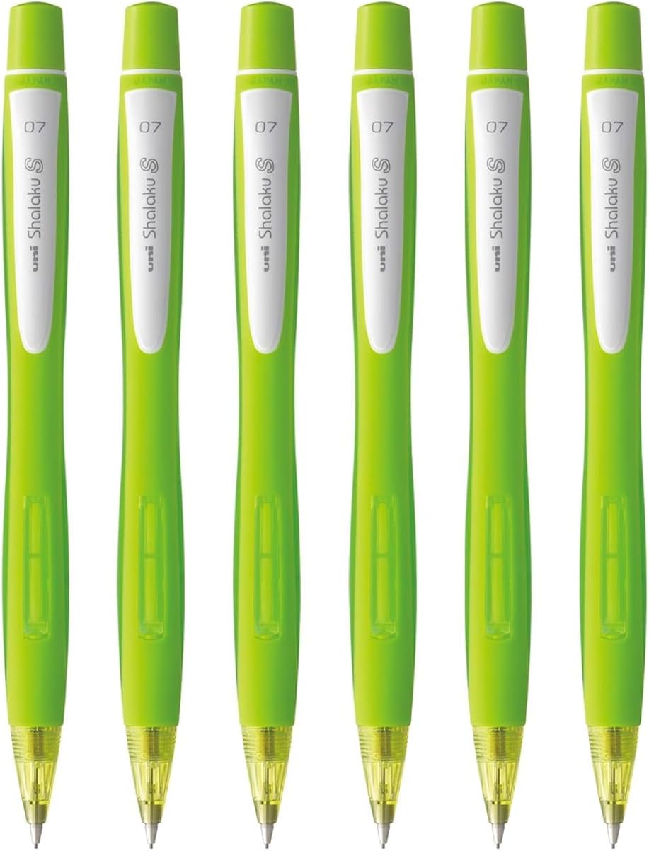 uni-ball Shalaku 0.7mm Mechanical Pencil (M7-228) | Rubberized Body with Unique Side Click Mechanism | Light Green Body, Pack of 6