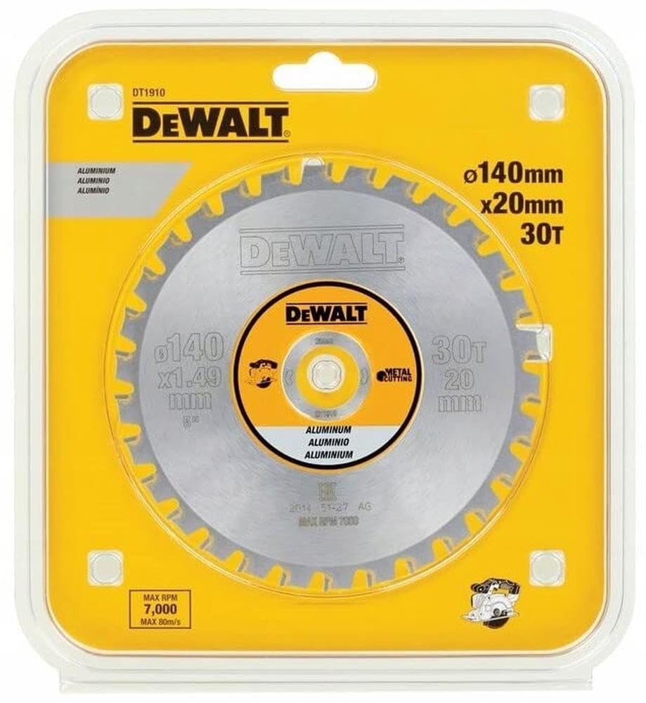 Dewalt Metallkreissägeblatt DT1910 (für Akku-Handkreissägen, für feine Schnitte in Aluminium, Sägeblatt-ø: 140 mm, 30 Zähne, Flachzahn-Geometrie, extra dünner Blattkörper) 1 Stück