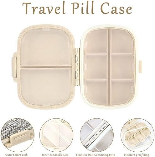 Miniatura 4 de zxbaers Pastillero de viaje portátil, 8 compartimentos, pequeño, diario, semanal, pastillero para bolsa, organizador de píldoras, soporte para