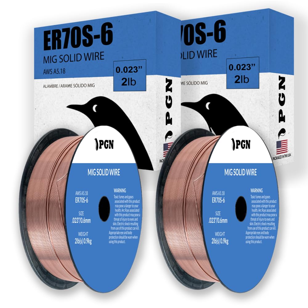 (2 Pack) PGN Solid MIG Welding Wire - ER70S-6 .023 Inch - 2 Pound Spool - Mild Steel MIG Wire with Low Splatter and High Levels of Deoxidizers - For