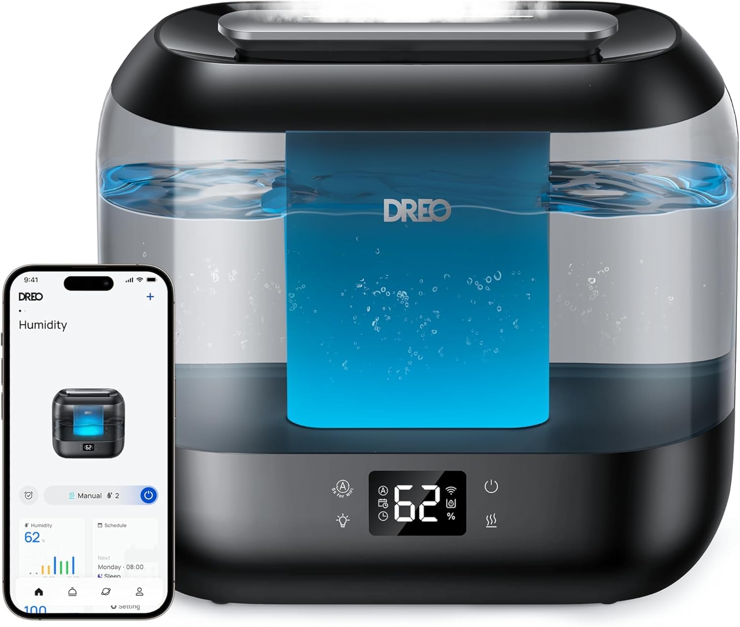 DREO Smart Humidifiers for Bedroom 4L Top Fill Wide Mist Outlet 36H Lasting