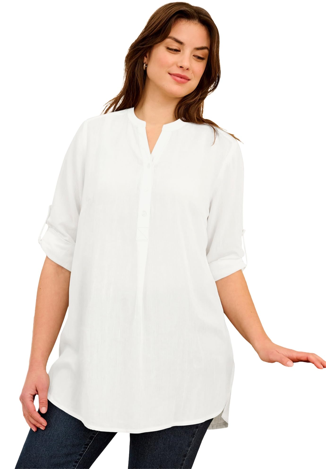 Women's Plus Size Striped Henley Tunic Oversized Long Top Wear with Leggings