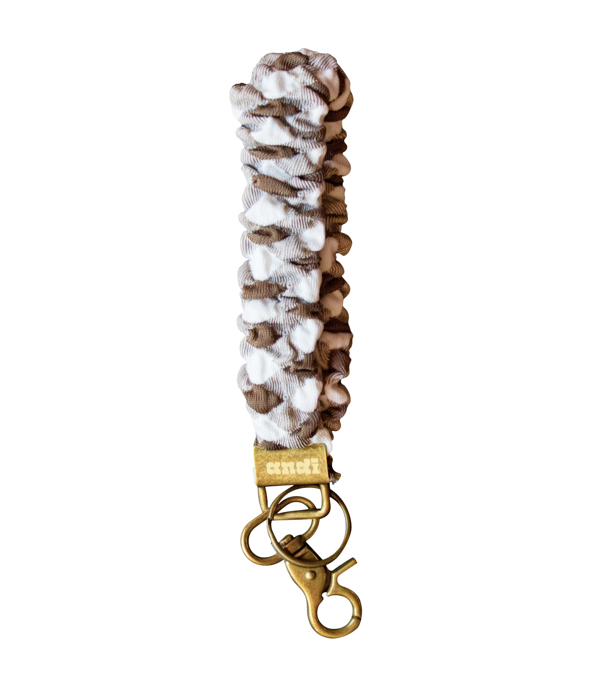ANDI Wristlet Keychain for Women, Scrunchie Bracelet Key Ring With Clip Closure, Stretchy Wrist Lanyard, Keychain For Car Keys, Brown Checkered