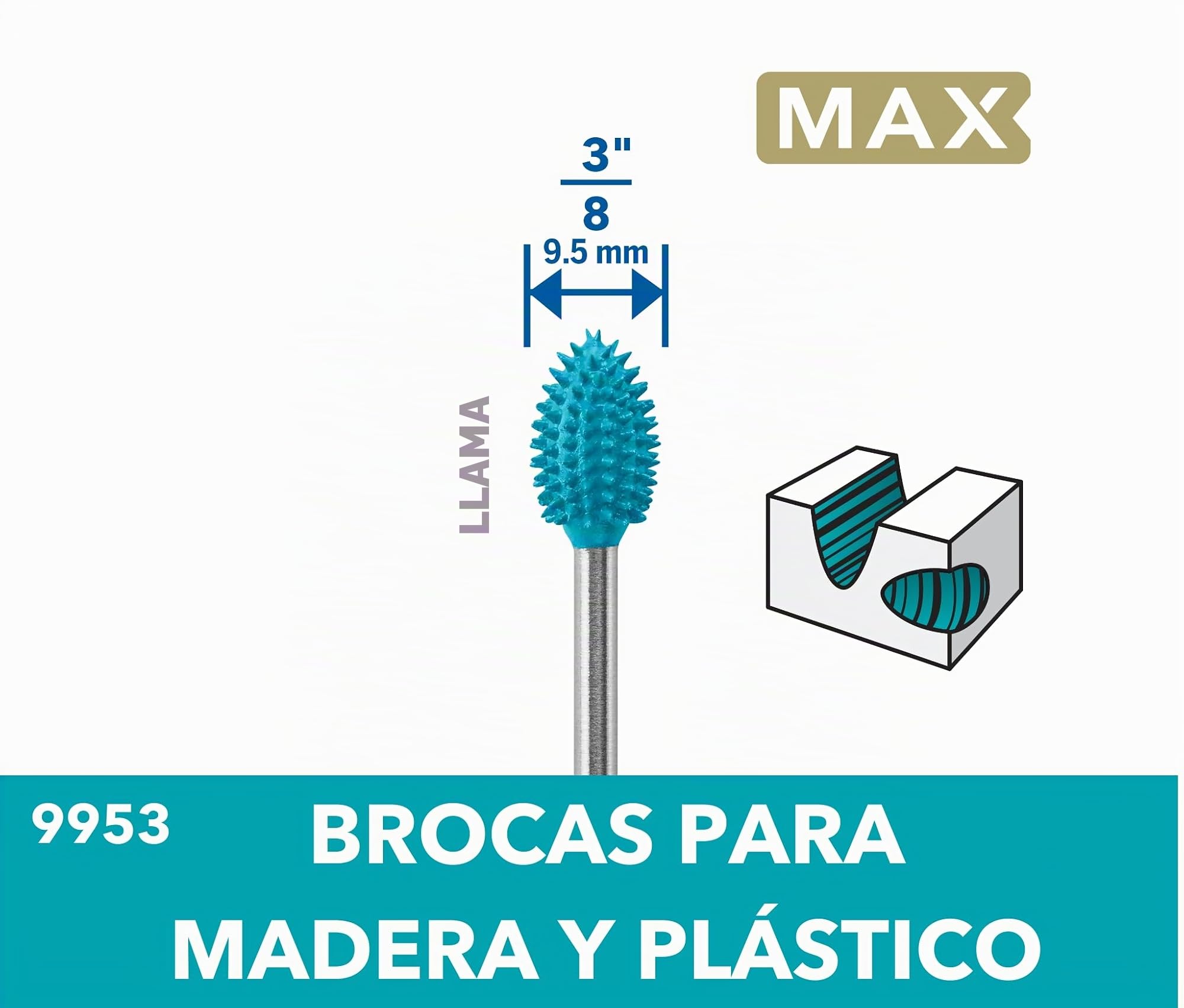 Dremel Max High Performance Power Carving Bit (9953), material acero inoxidable, 9,5 mm de ancho "llama" para ranurar y tallar en madera, plástico, espuma EVA y goma. Parte de la Dremel MAX Life