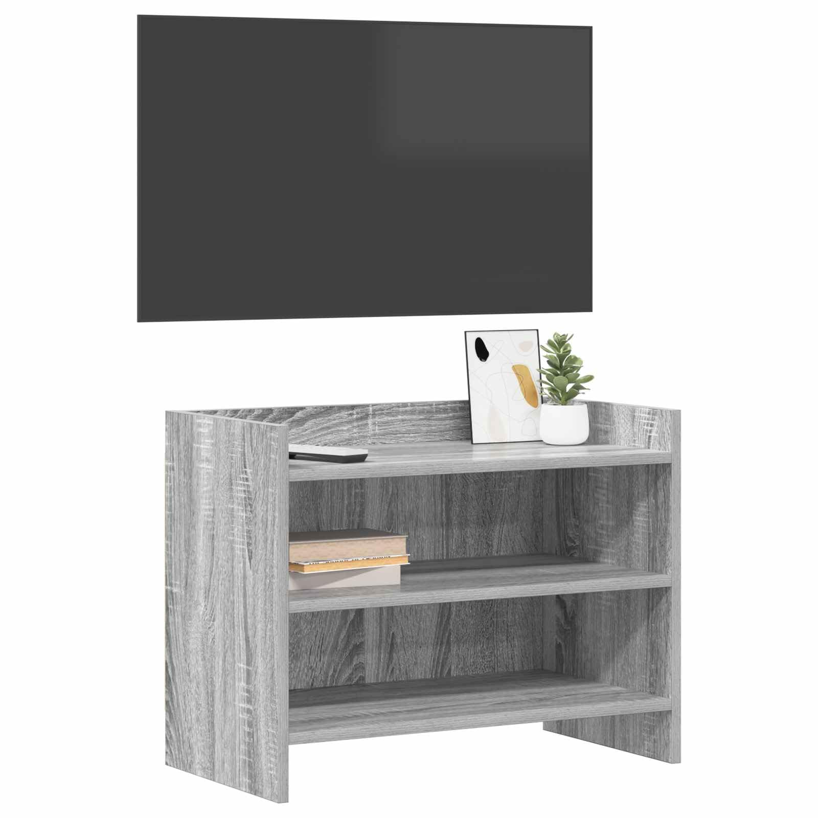 Mobile TV in legno grigio sonoma 60 x 33 x 47 cm, mobile basso con 2 ripiani e ampio spazio di archiviazione, facile da pulire, per soggiorno, gaming e home theatre