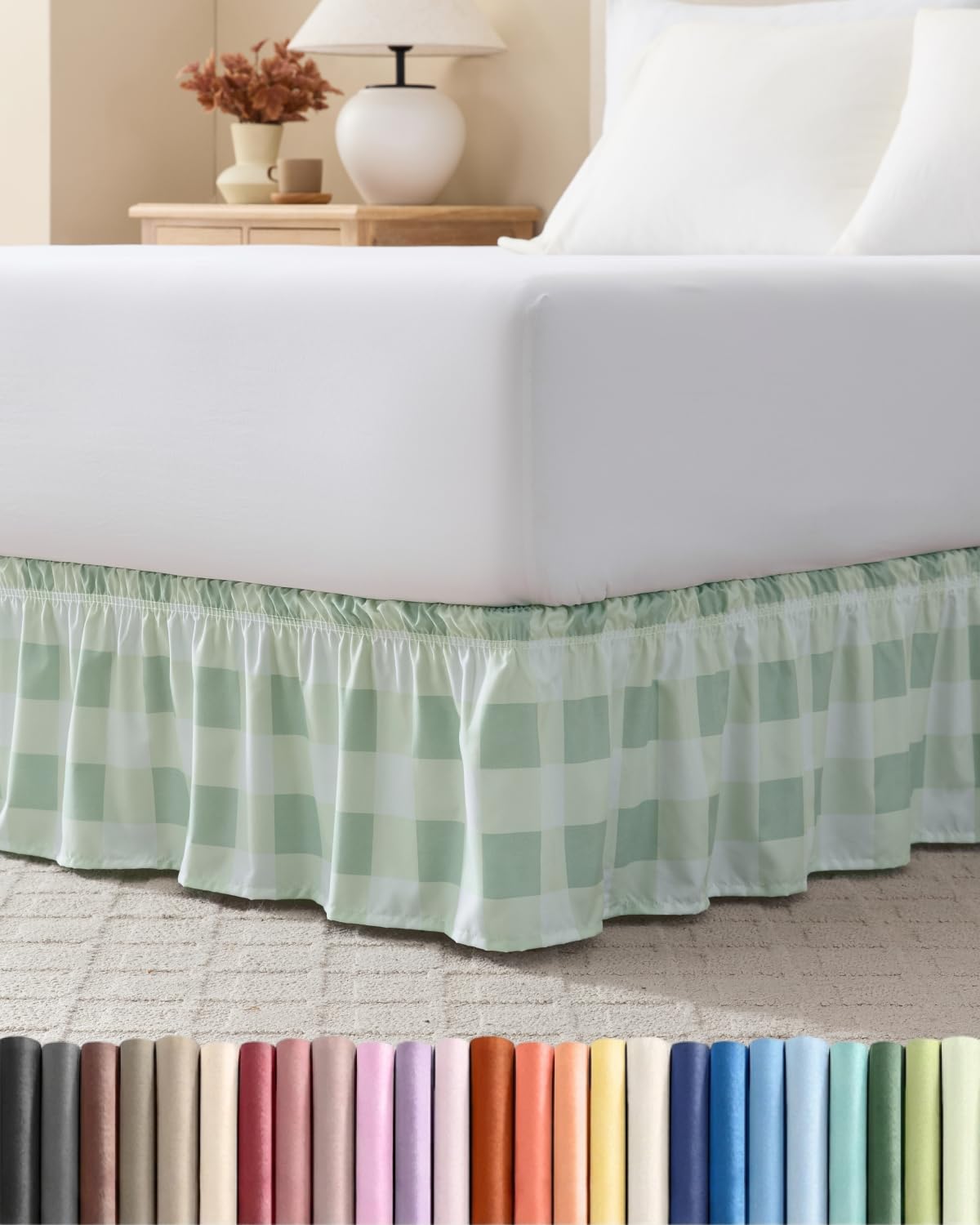 CGK Wrap Around Dust Ruffle Bed Skirt - King Size, 15" Inch, Sage