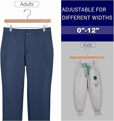 Miniatura 3 de Amber Home Paquete de 10 ganchos de madera natural ganchos de madera maciza para colgar en la parte inferior para pantalones jeans pantalones cortos