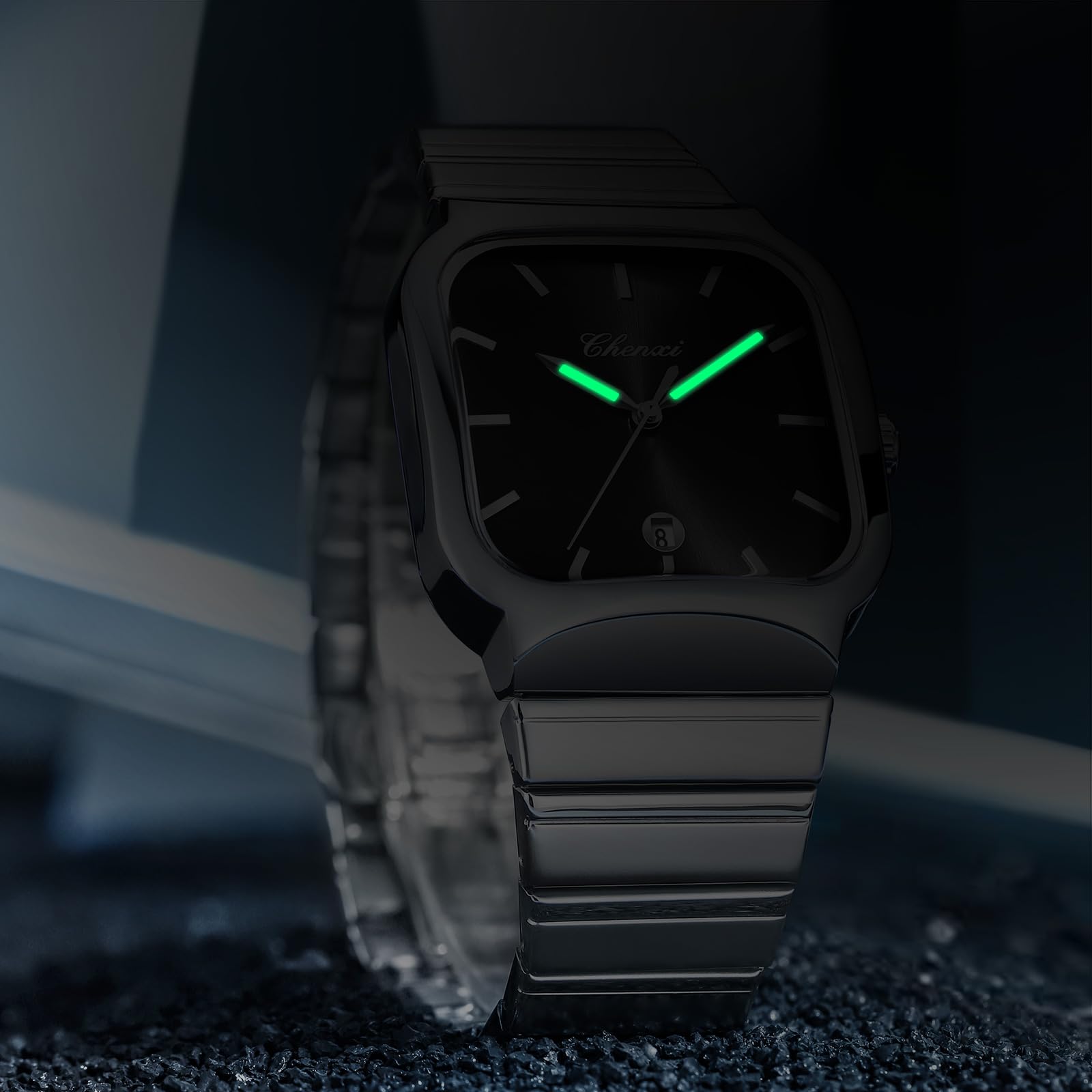 Gosasa Reloj de vestir cuadrado vintage para hombre de acero inoxidable de dos tonos | Reloj de cuarzo con fecha, resistente al agua hasta 30 m, reloj de pulsera analógico clásico de negocios