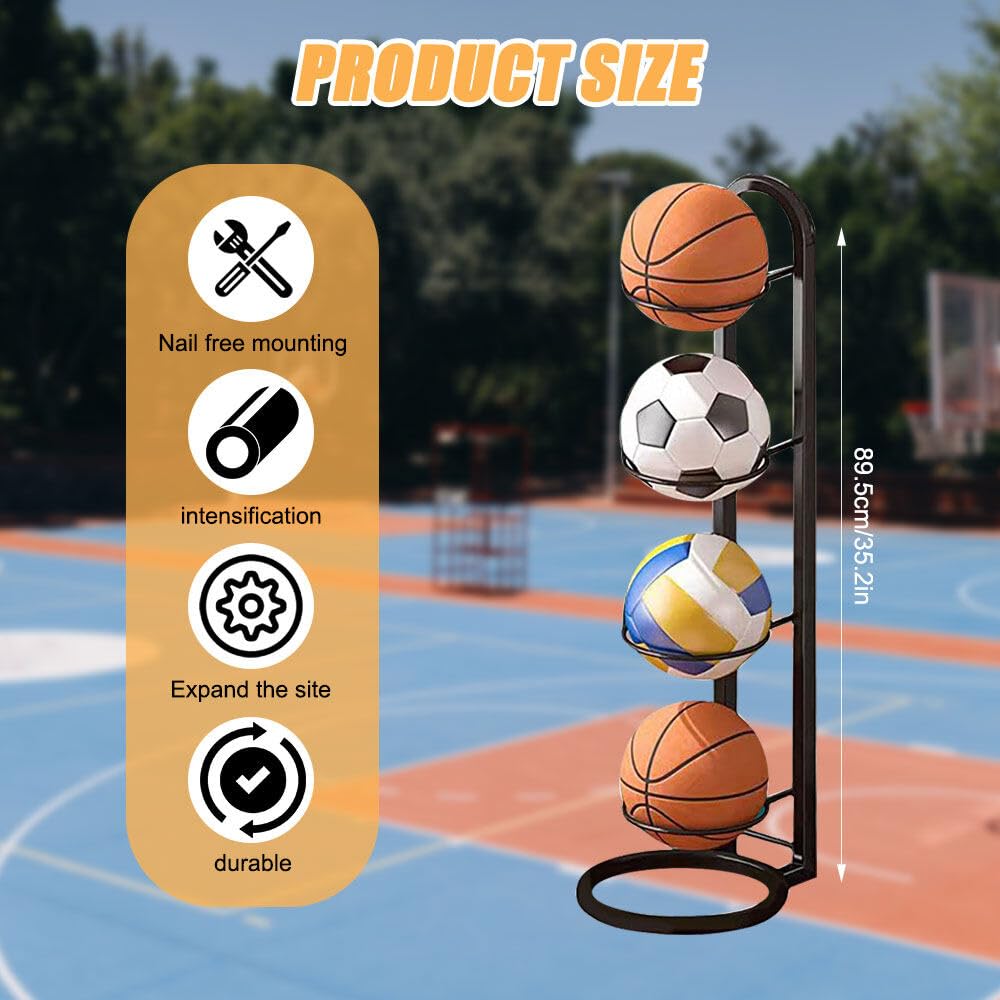 Rastrelliera da Basket Verticale 4 Livelli Porta Palloni Scaffale Stoccaggio Attrezzature Sportive
