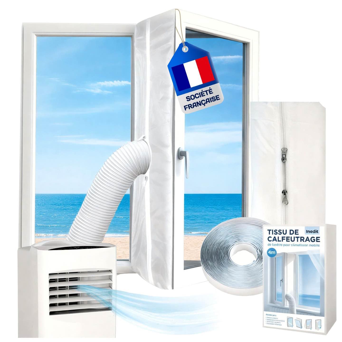 500CM Kit Joint De Fenêtre Pour Climatiseurs Mobiles,Energie Efficace Hot Air Stop à Fixer Sur Les Fenêtres,Climatiseurs&Sèche-linge,Séchoir Mobile à évacuation, Blanc, Sans Perçage