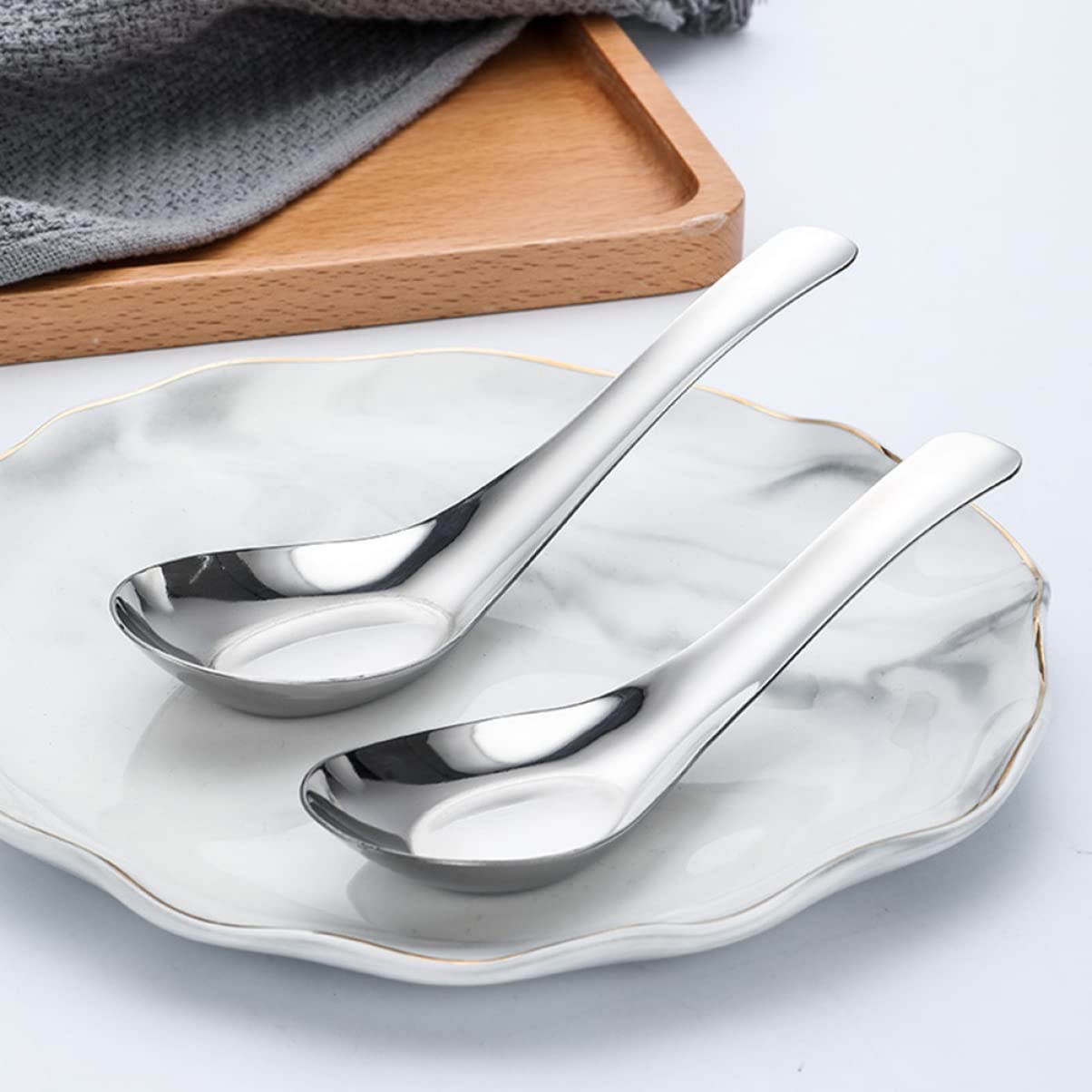 2pcs Tablespoon Honey Decor Sauce Espresso Spoons Cocktail Spoons Dinner Spoon Chinese Soup Rice Serving Spoon Eat Learning Spoons Stainless Steel Concentrate Toddler Cooking Spoon