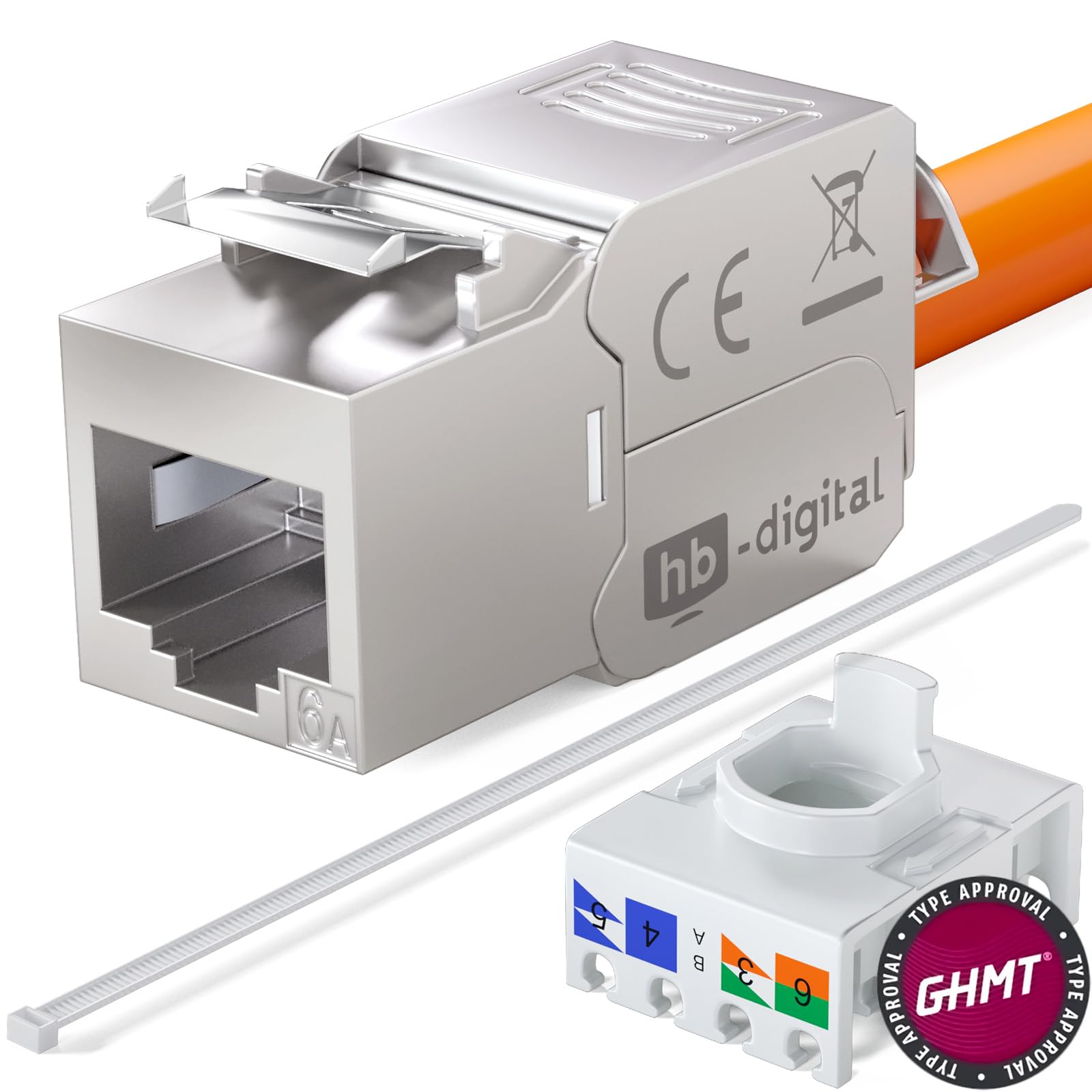 hb-digital Kit : 6 modules Keystone Cat.6a RJ45 + 6 adaptateurs de rail DIN Support Keystone pour rail DIN standard 35 mm | RJ35 blindé sans outil Montage Ethernet LAN réseau STP LSA