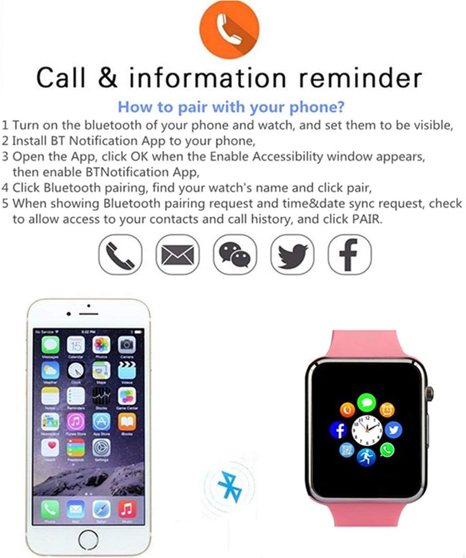 Amazqi Smart Watch with SD Card Pedometer Call Text Notification Music Player Camera Compatible for Android Samsung Huawei and iPhone (Partial Functions) for Men Women