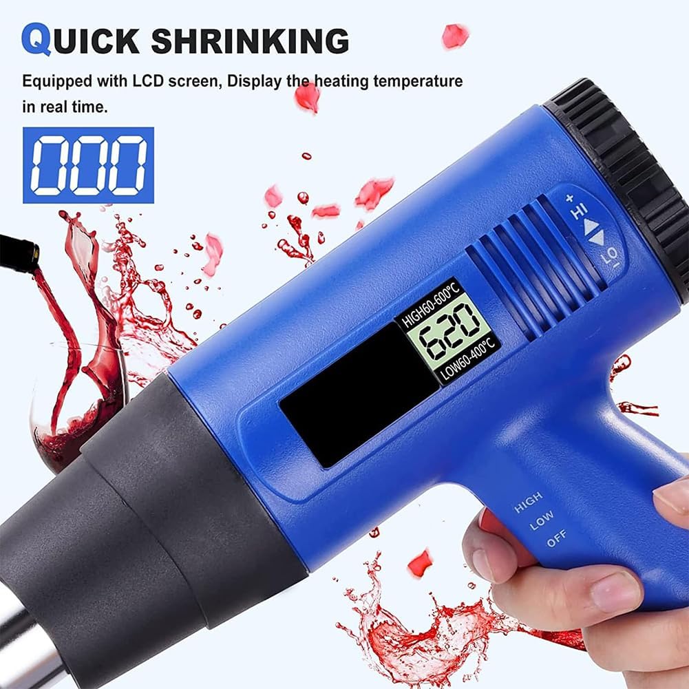 Pistola Termocontraíble De Mano, Pistola De Calor De 1800 W, Termorretráctil De Cápsula De PVC, con Pantalla De Temperatura, 2 Temperaturas Ajustables, para Película Retráctil De PVC POF Pet