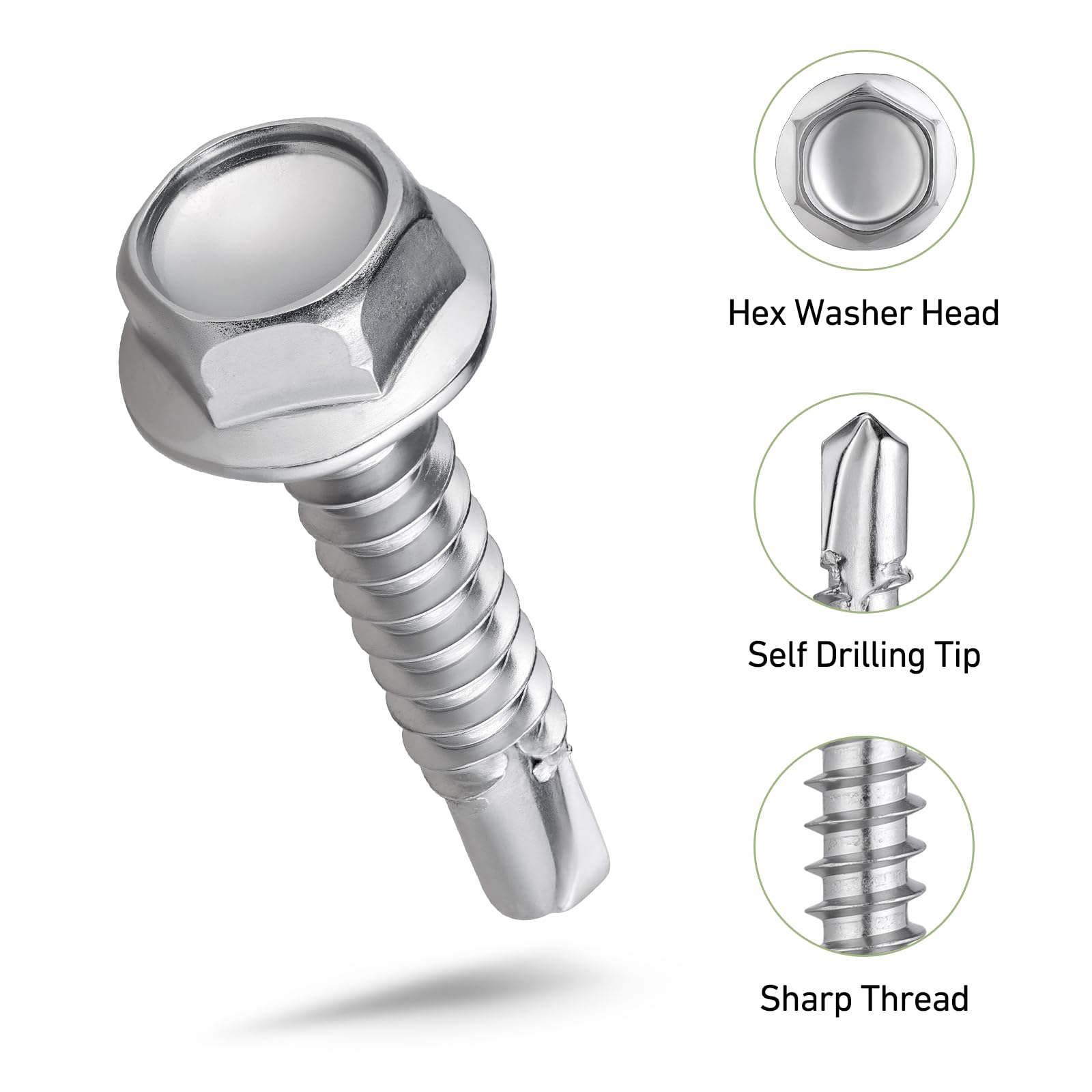Selbstschneidende Schrauben-Sortiment, 450 Stück, Edelstahl 410, selbstbohrende Schrauben für Metall, #8#10, 1/2 Zoll, 5/8 Zoll, 3/4 Zoll, 1 1/4 Zoll, 1-1/2 Zoll