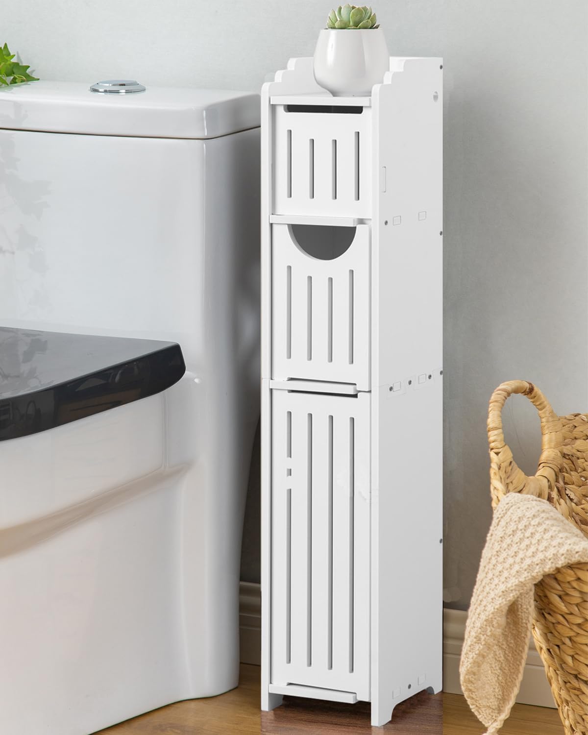 AOJEZOR Bathroom Storage Cabinet: Small Bathroom Storage Cabinet - Toilet Paper Holder Fit for Mega Roll,White