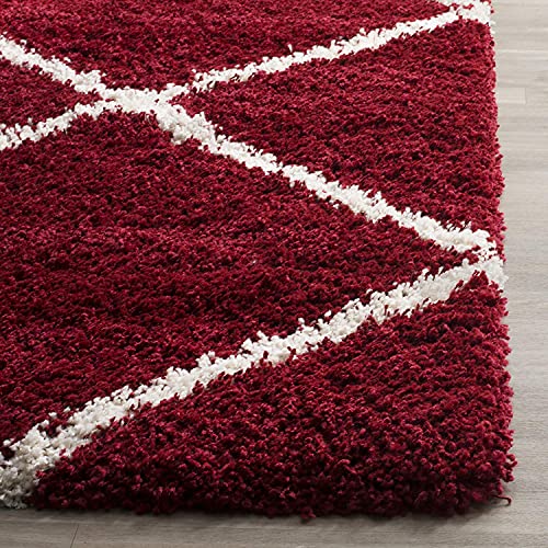 Image of Handmade Shaggy Fur Rectangular Rugs And Carpet For Bedroom, Living Room (5X8 Feet, Red & Ivory)