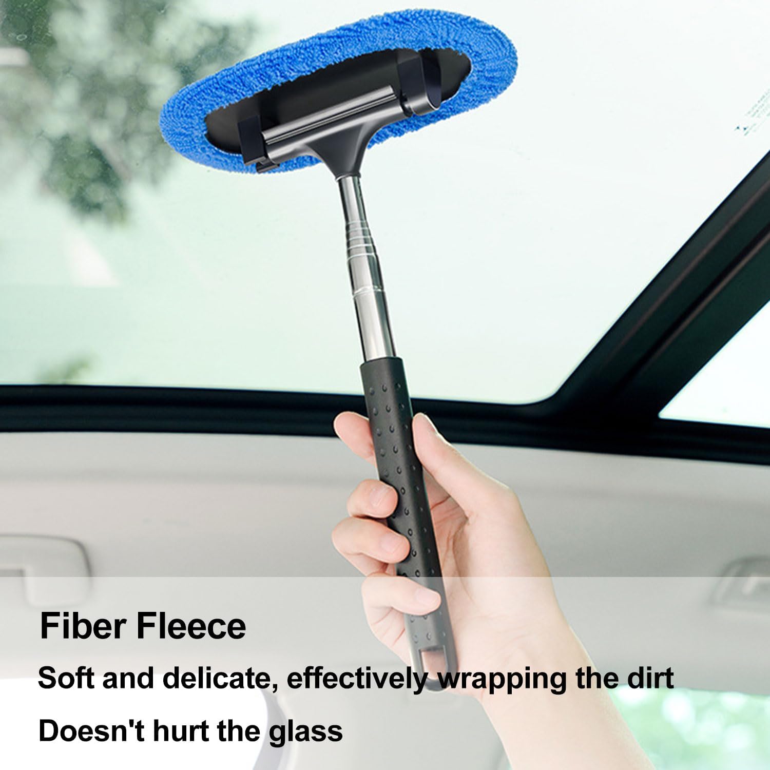 Cepillos Limpiacristales para Coches, Limpiaparabrisas Telescópico 3 En 1, RetráCtil hasta 106 cm, con Paño de Microfibra, Apto para Todo Tipo de Carrocerías, Espejos, Cristales (Azul)