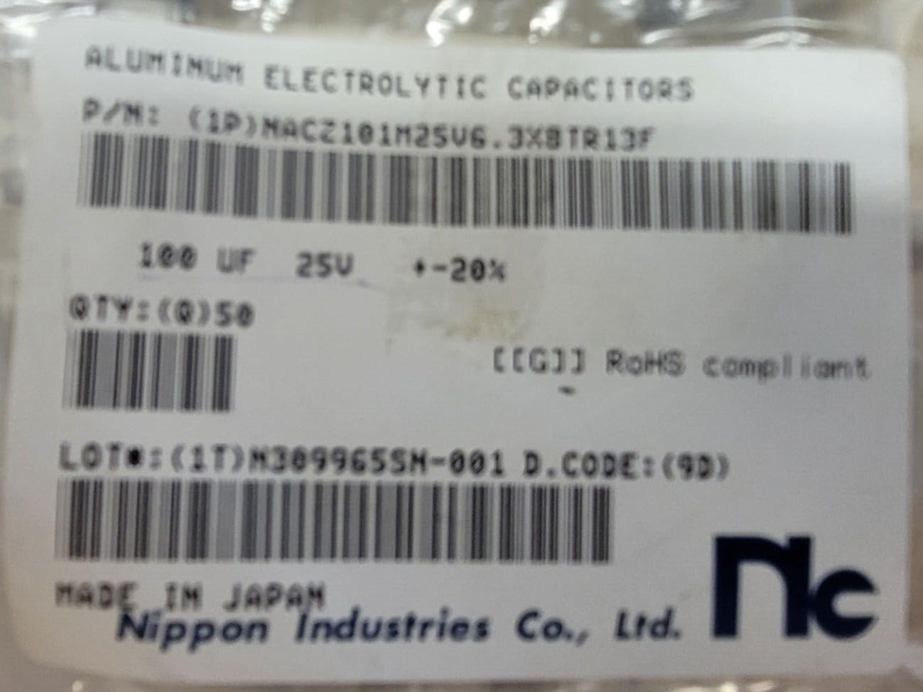 (1 PC) NACZ101M25V6.3X8TRF NIC