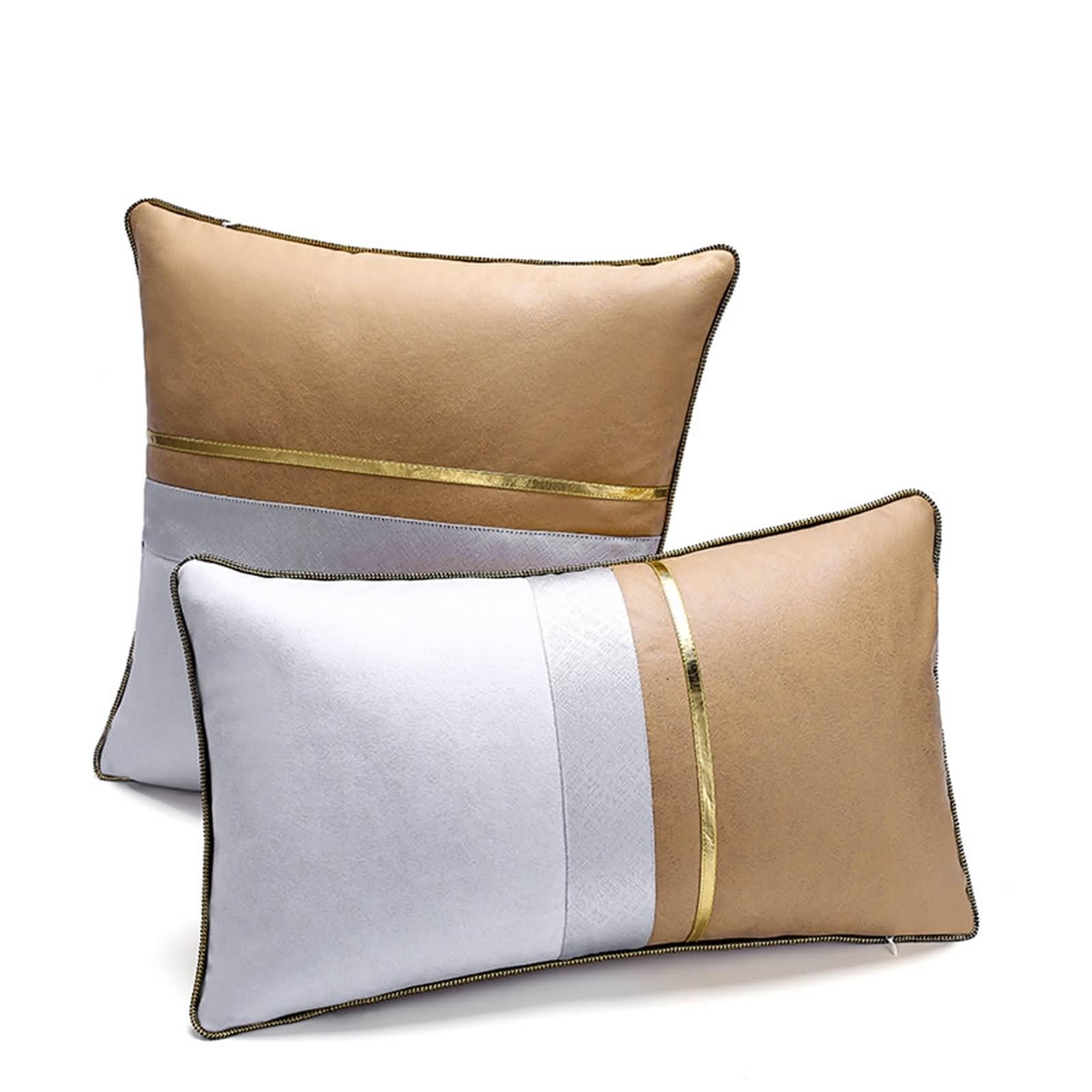 2 federe per cuscini da giardino, 45 x 45 cm, colore kaki bicolore con linee dorate in poliestere, per soggiorno, divano, camera da letto