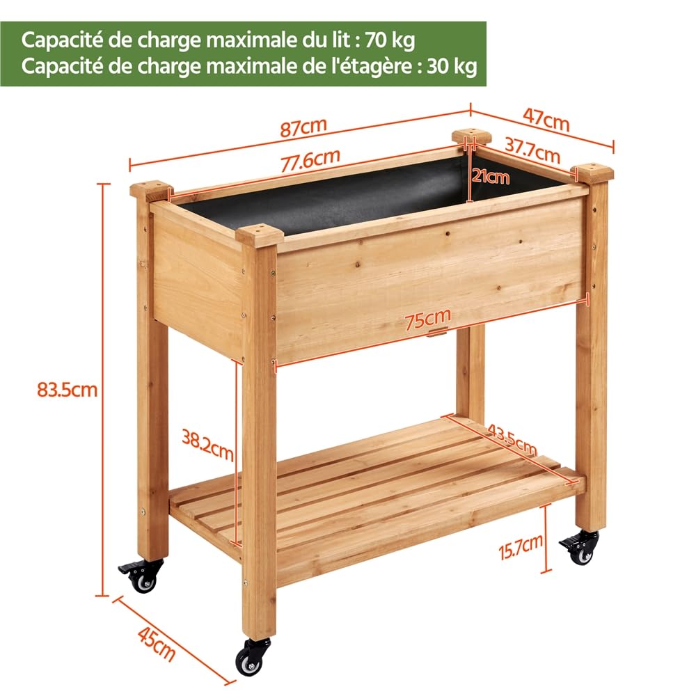 Yaheetech Carré Potager Surélevé Lit de Jardin sur Pieds avec Etagère Inférieure de Rangement en Bois pour Terrasse/Balcon/Jardin 87 x 83.5 x 47 cm