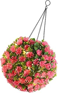 Housoutil Solar Powered Led Artificial Topiary Ball Decorative Pre-lit Faux Boxwood Balls Hanging Topiary Ball Light for Backyard Balcony Garden Wedding and Home Decor Pink