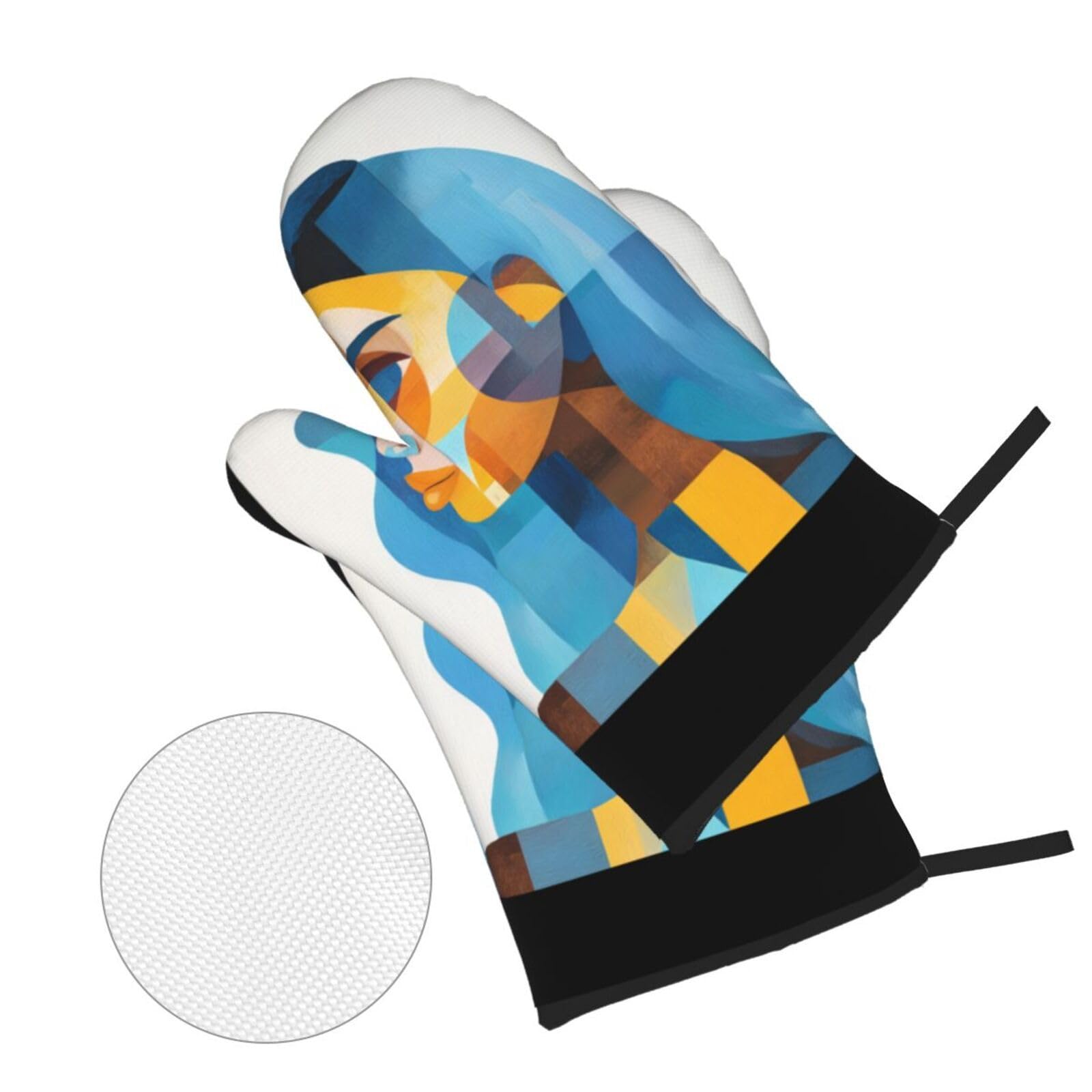 Guantes Horno Profesional Chica Azul Naranja Manoplas Horno Almohadillas Aislantes Juego De 4 - Acolchado Resistente al Calor, Flexible,Cocina multipropósito